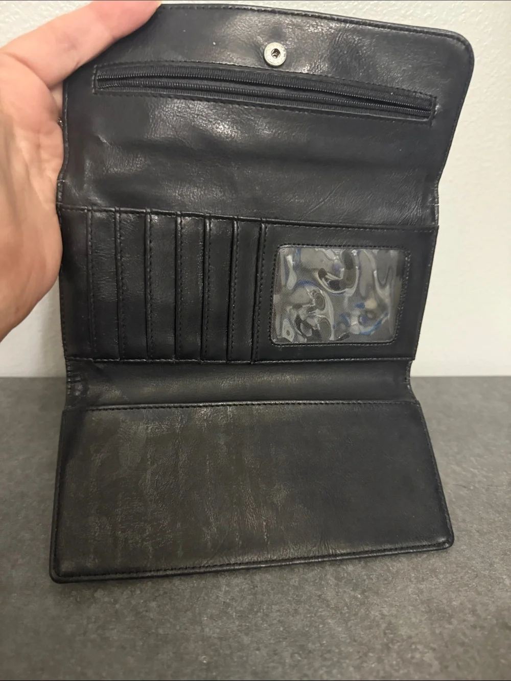 Classic Black Leather Wallet Clutch with Silver Ring Accent Wilson’s Leather